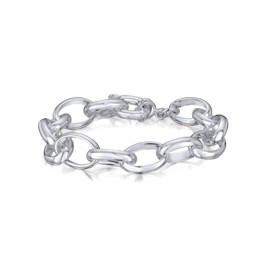 Sterling Silver Handmade Solid 11x18mm Oval Belcher Bracelet with Bolt Ring Clasp