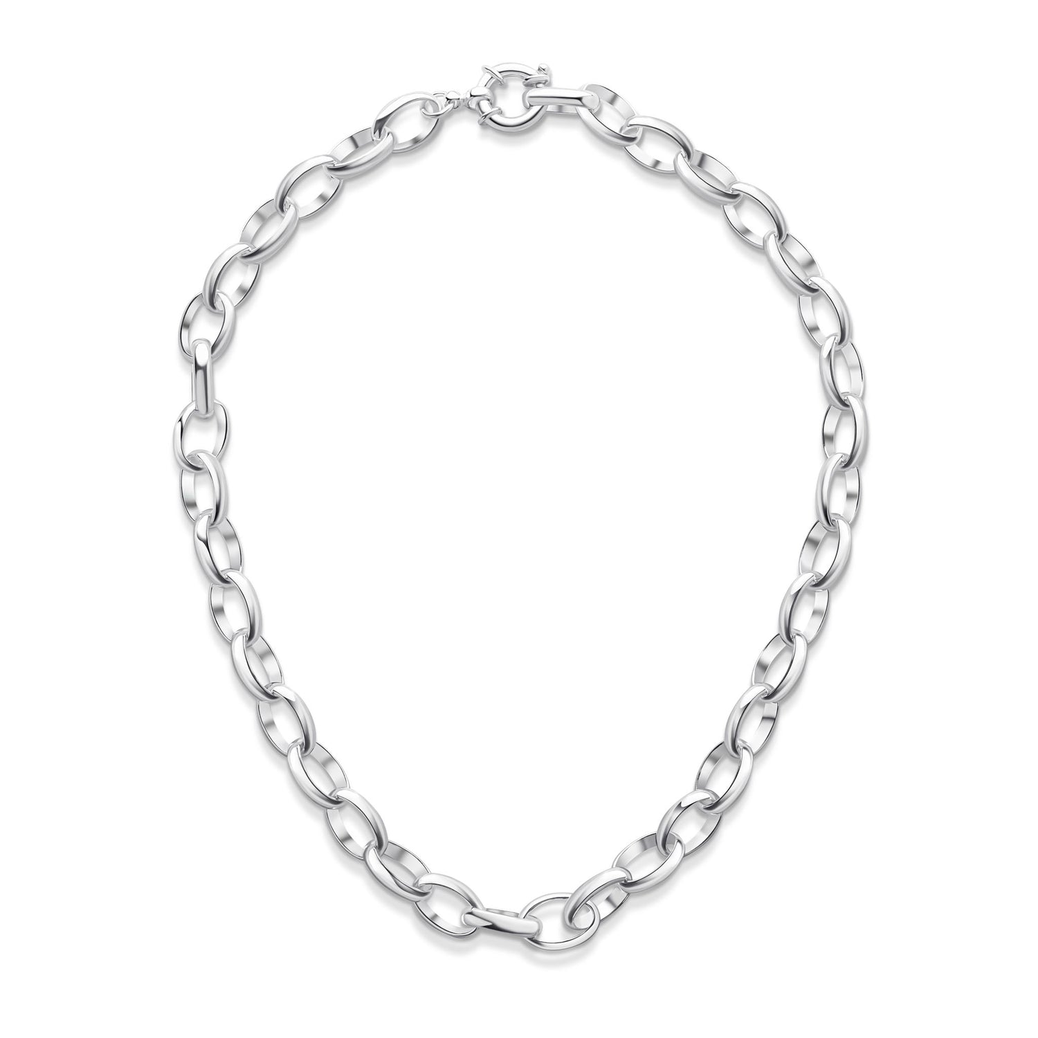 Sterling Silver Handmade Solid 11x18mm Oval Belcher Necklace with Bolt Ring Clasp