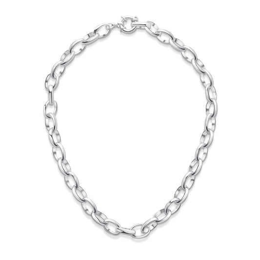 Sterling Silver Handmade Solid 11x18mm Oval Belcher Necklace with Bolt Ring Clasp