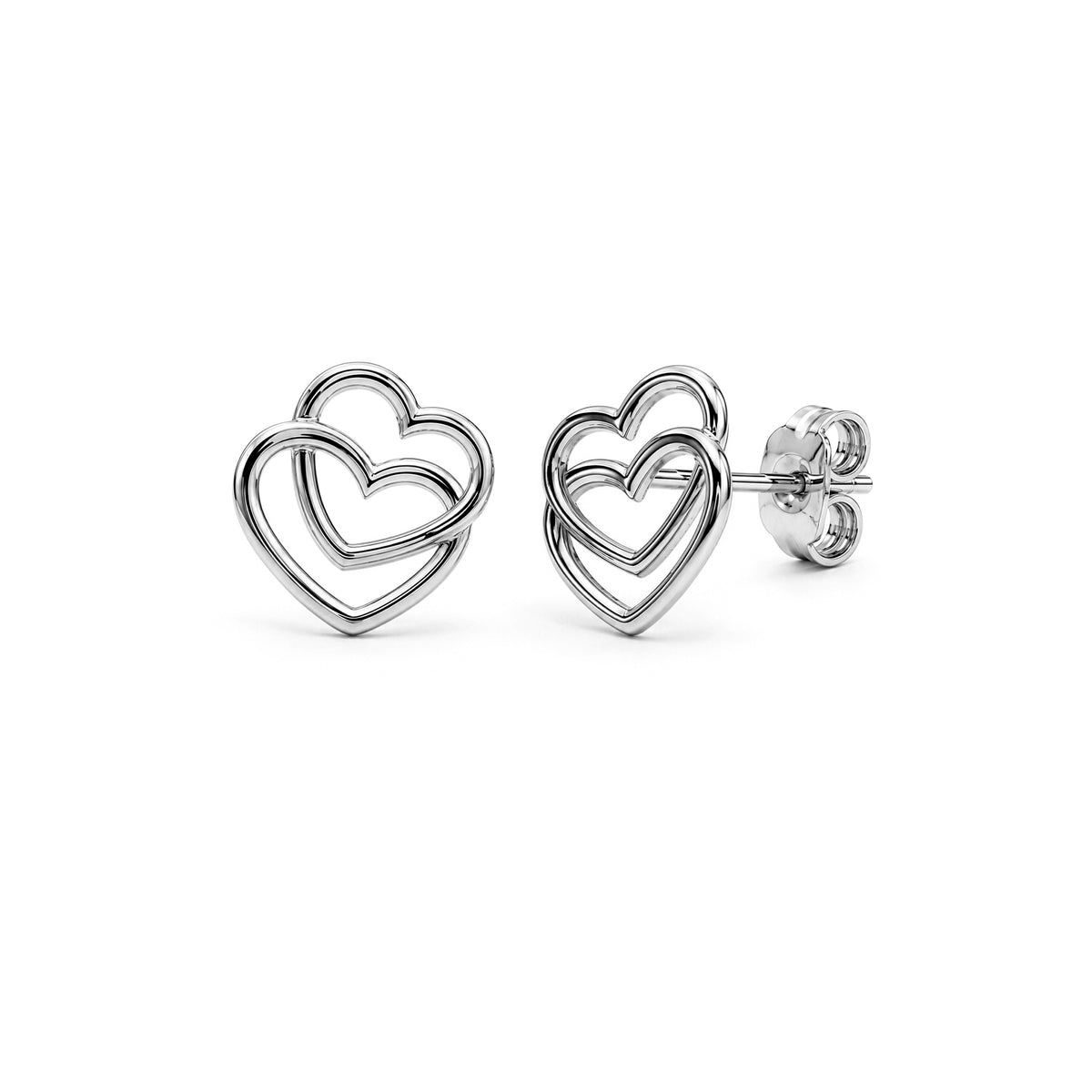 9ct White Gold Polished Interlocking Open Heart Stud Earrings