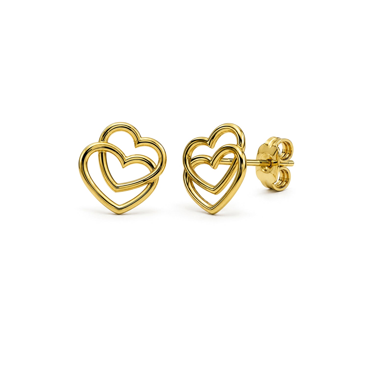 9ct Yellow Gold Polished Interlocking Open Heart Stud Earrings