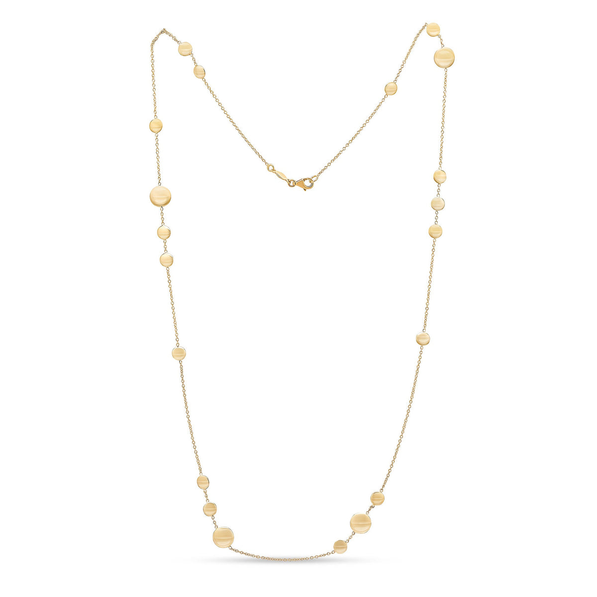 9ct Yellow Gold Polished Flat Disc Necklace — 24"/61cm