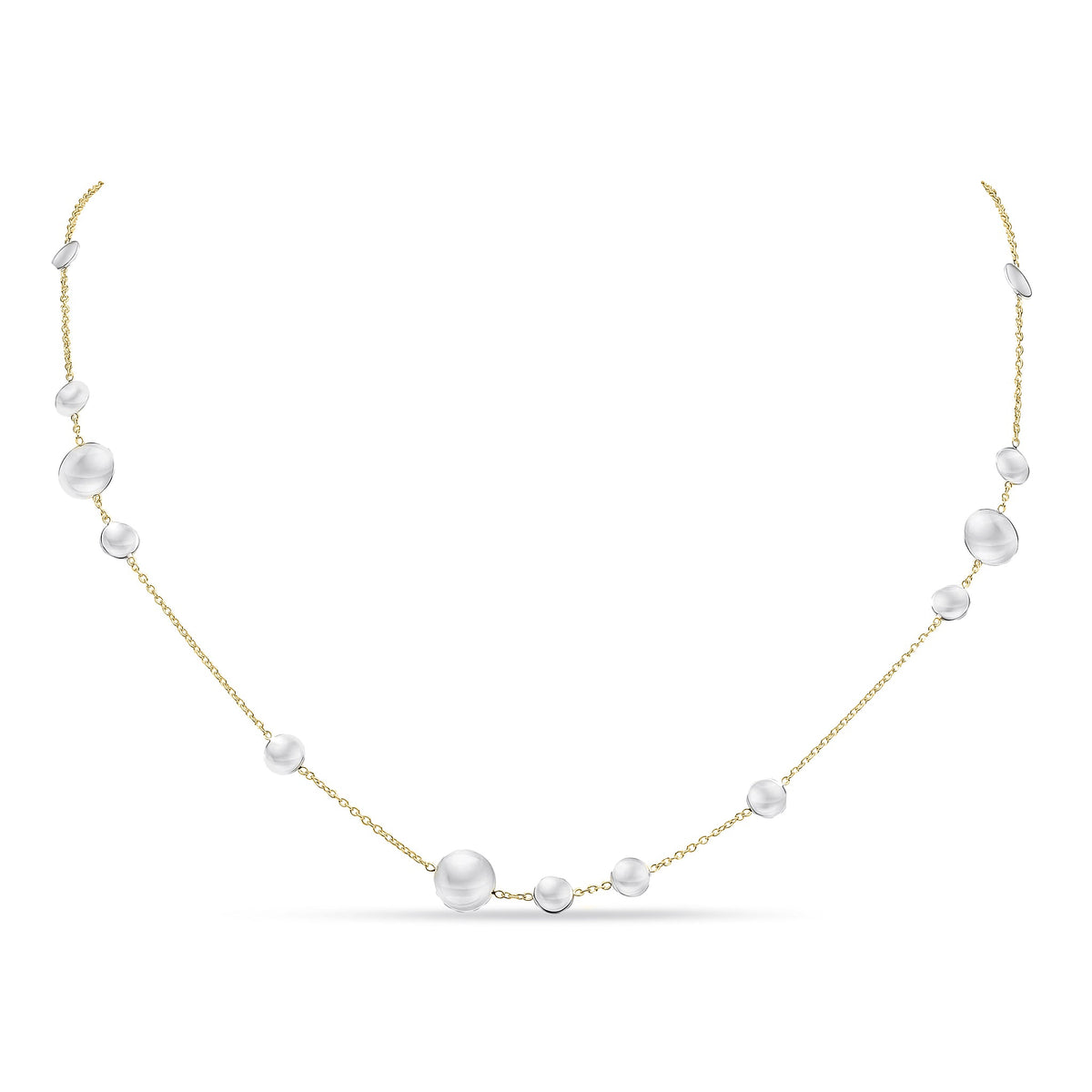 9ct Yellow Gold Necklace with White Gold Polished Flat Discs — 18"/45cm