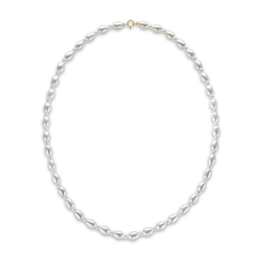 9ct Yellow Gold White Rice Pearl and Button Natural Pearl Necklace
