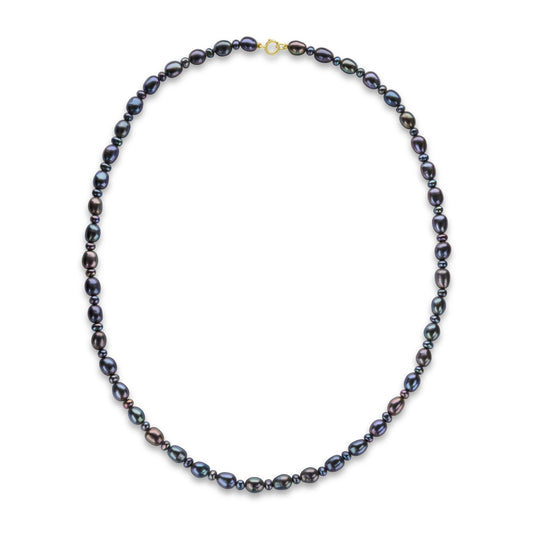 9ct Yellow Gold Black Rice Pearl and Button Natural Pearl Necklace