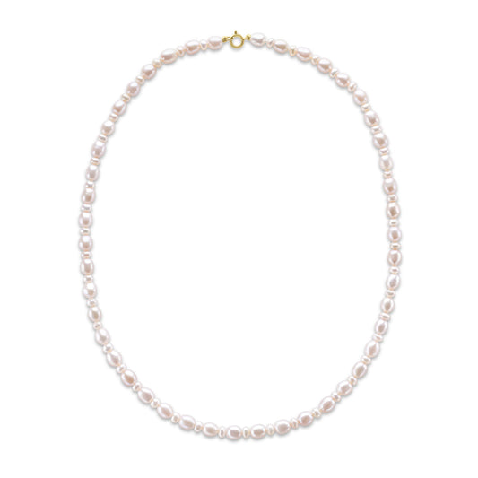 9ct Yellow Gold Pink Rice Pearl and Button Natural Pearl Necklace