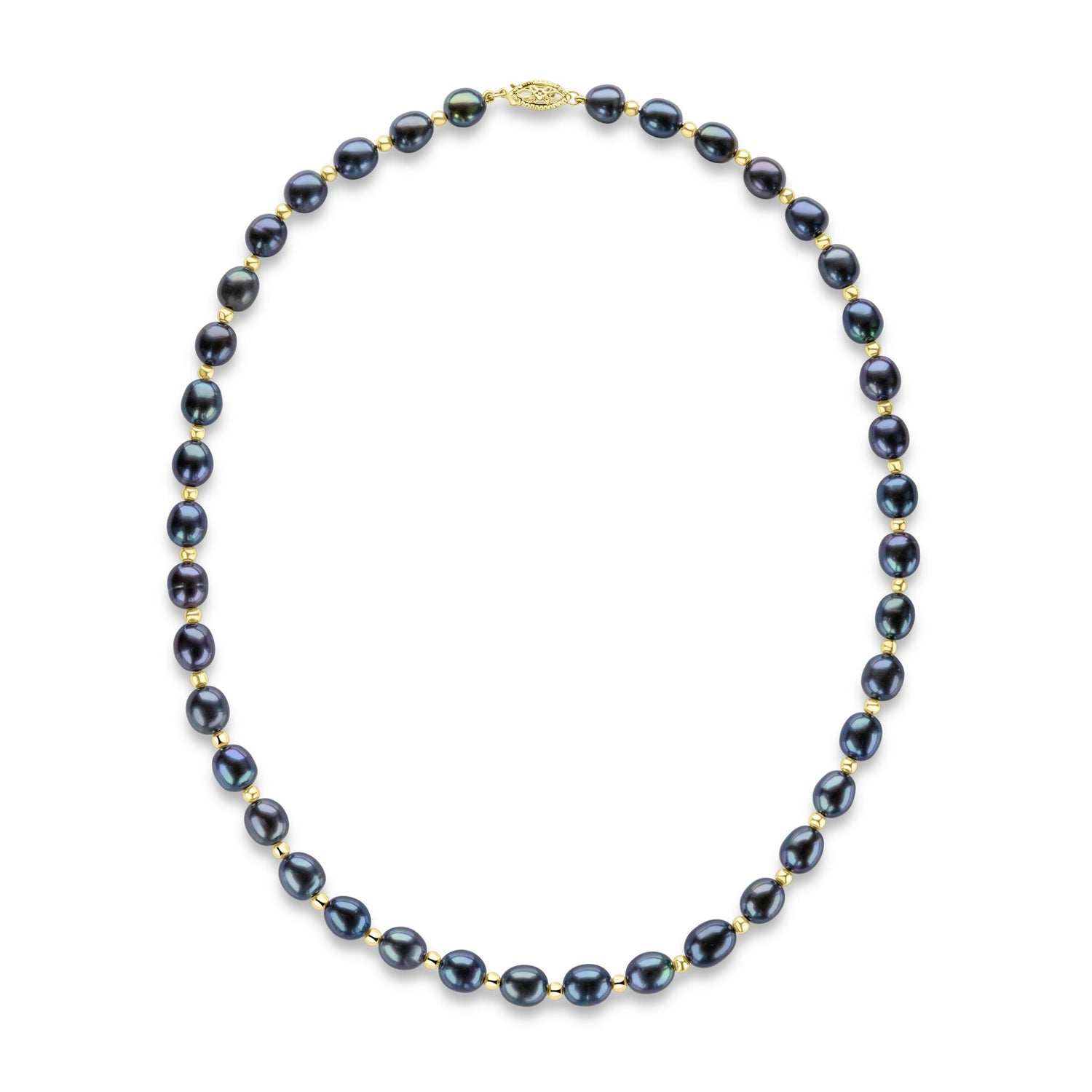 9ct Yellow Gold Bead & Black Oval Pearl Necklace