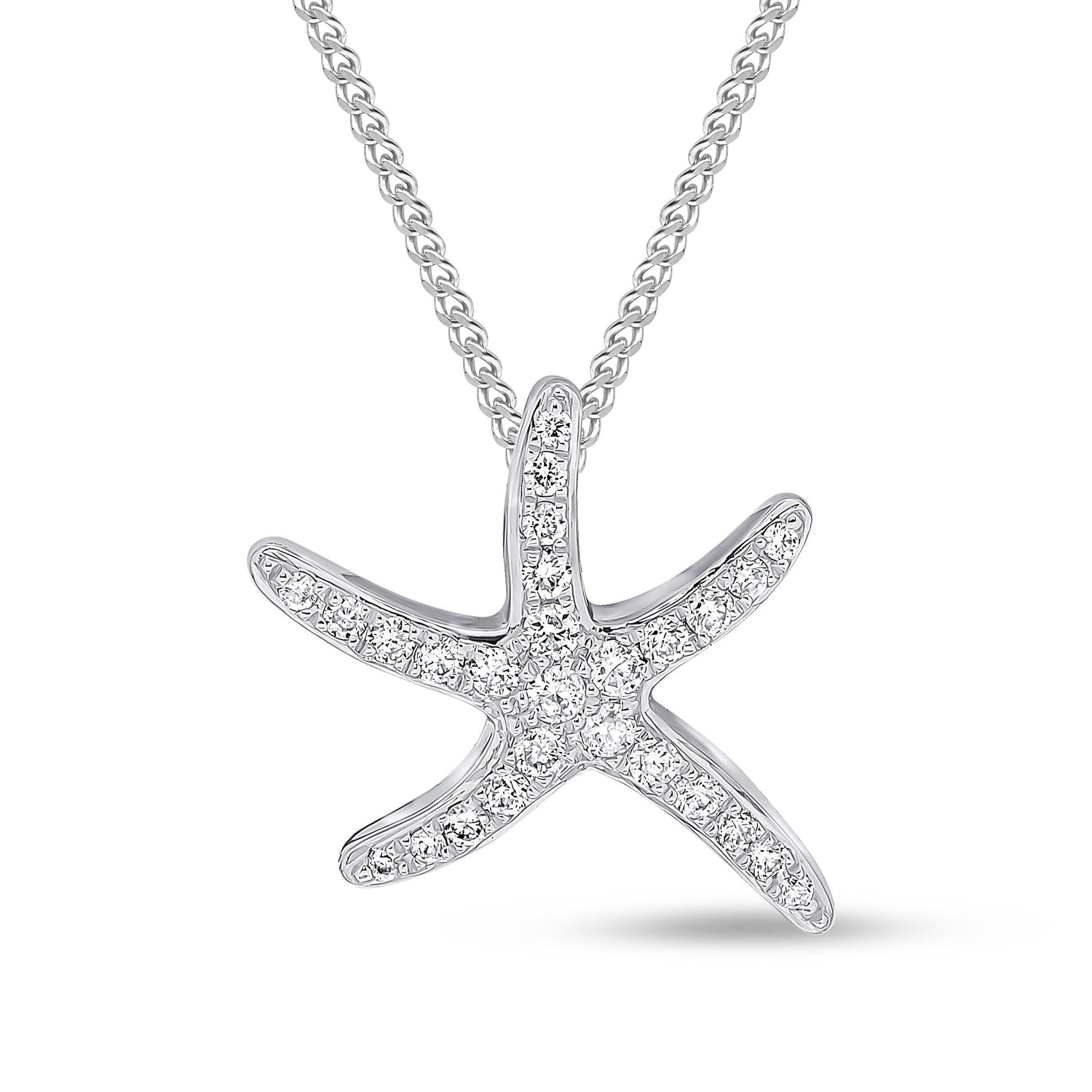 18ct White Gold Natural Diamond Pave Set Starfish Pendant — 13mm