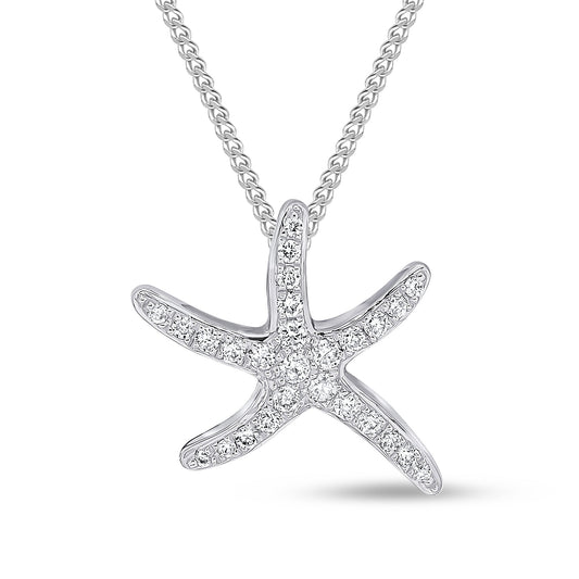 18ct White Gold Natural Diamond Pave Set Starfish Pendant — 13mm
