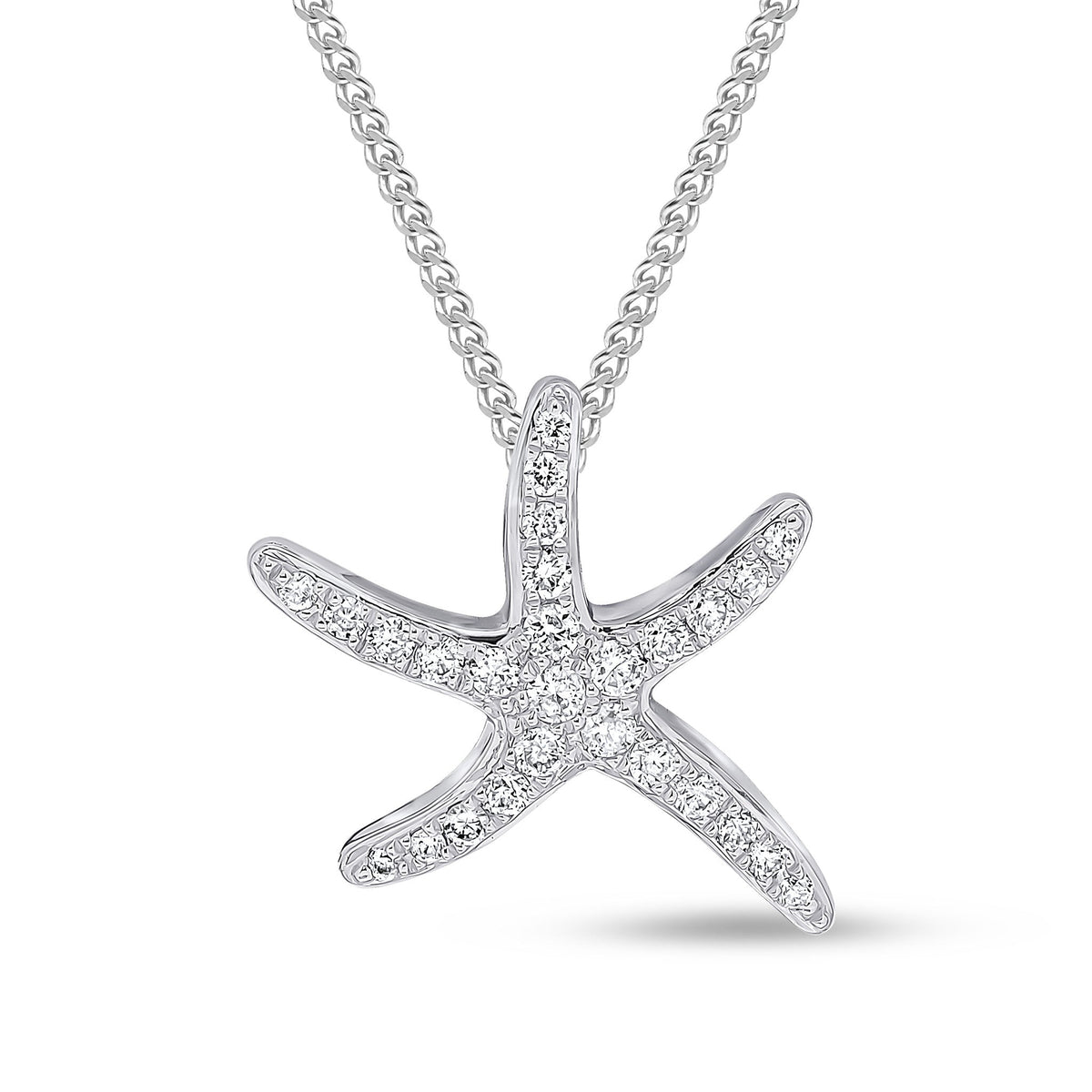 18ct White Gold Natural Diamond Pave Set Starfish Pendant — 13mm