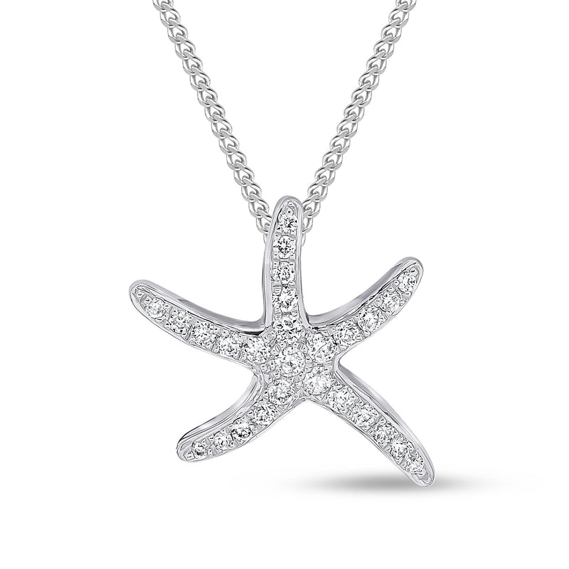 18ct White Gold Natural Diamond Pave Set Starfish Pendant — 13mm