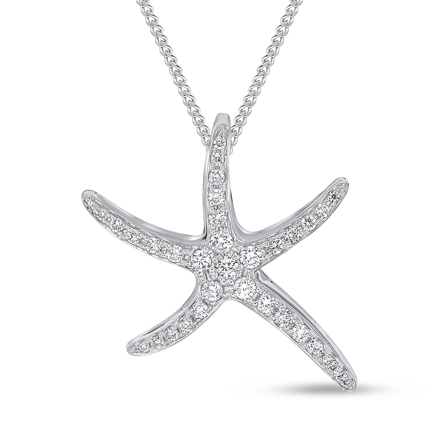 18ct White Gold Natural Diamond Pave Set Starfish Pendant — 21mm