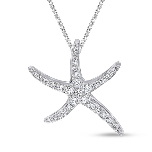 18ct White Gold Natural Diamond Pave Set Starfish Pendant — 21mm