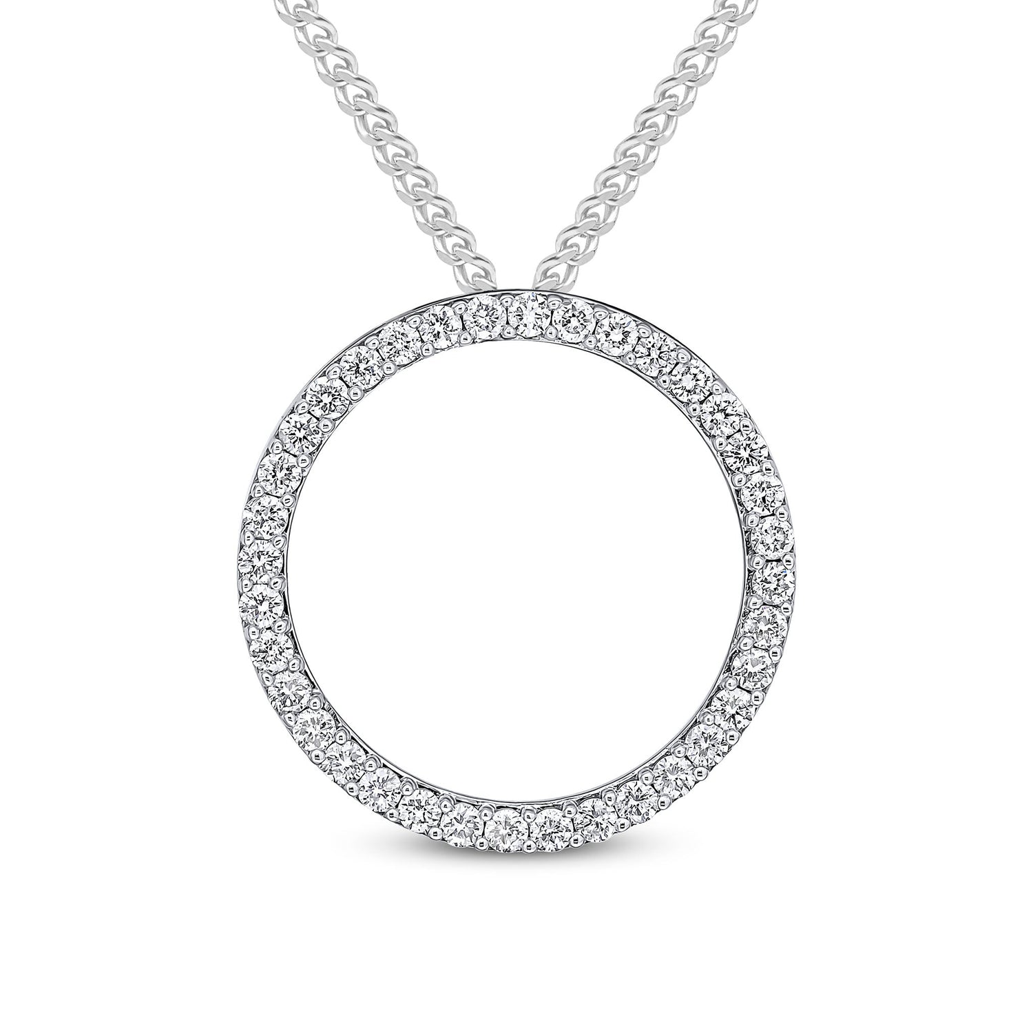 18ct White Gold Round Natural Diamond Open Circle Slider Pendant — 25mm