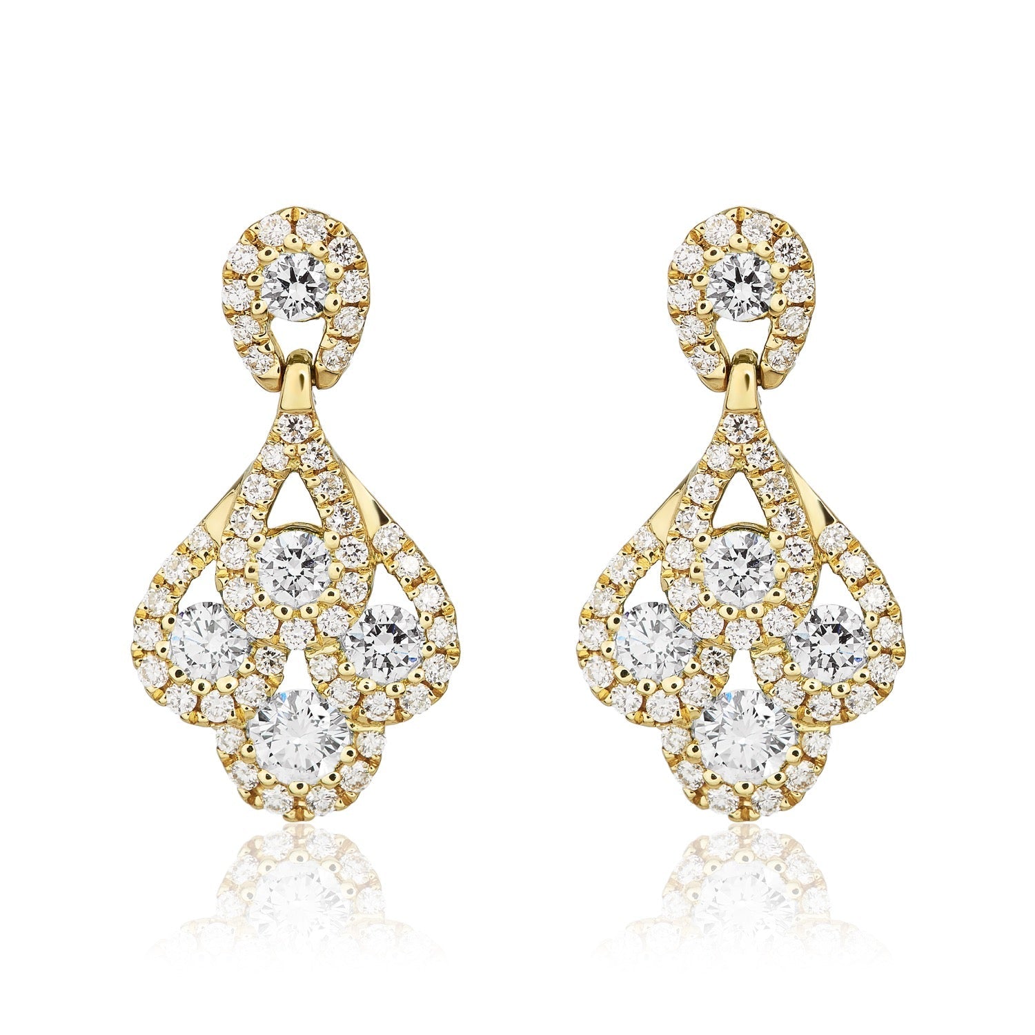 18ct Yellow Gold Natural Diamond Peacock Drop Earrings