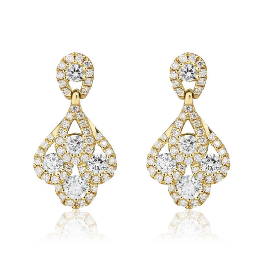 18ct Yellow Gold Natural Diamond Peacock Drop Earrings