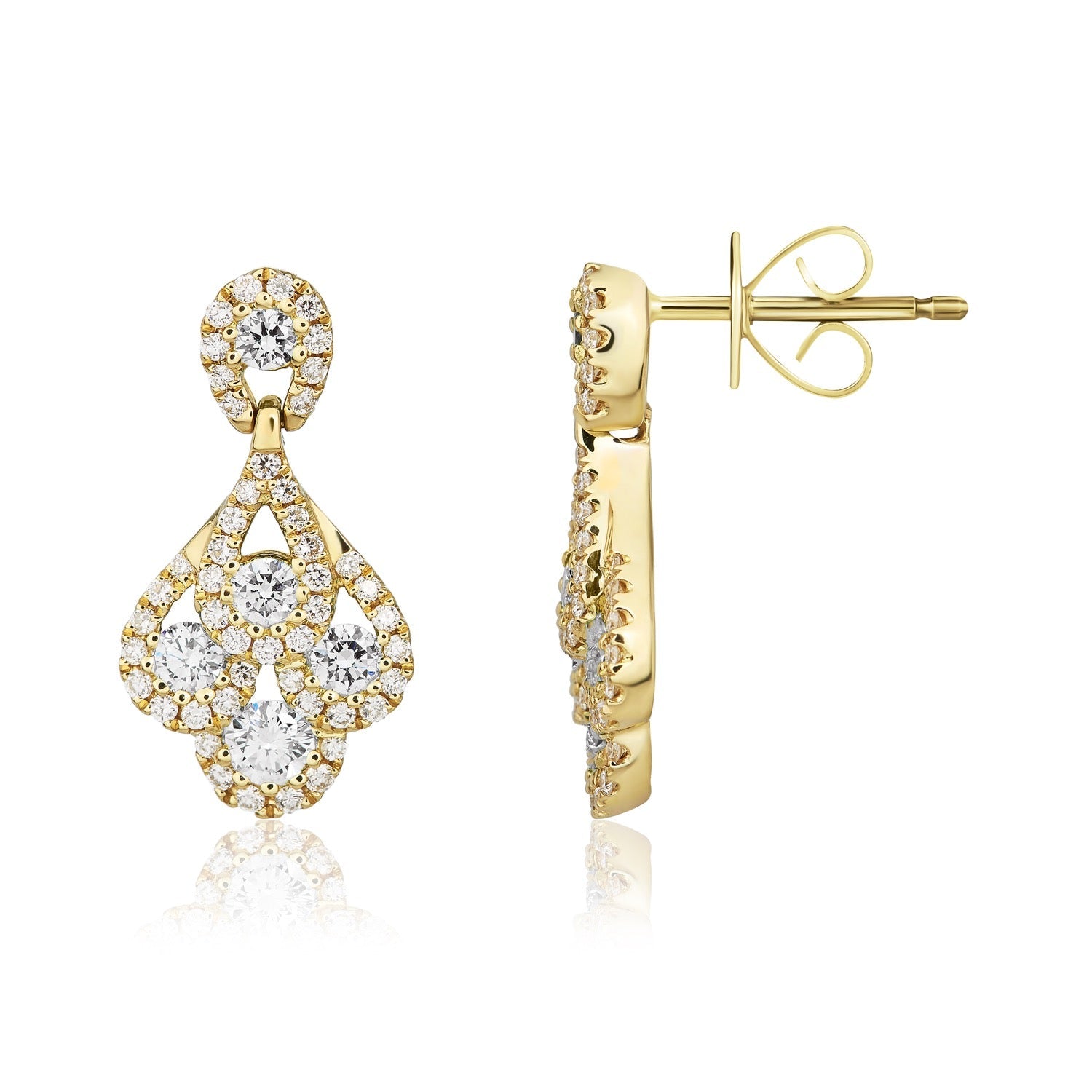 18ct Yellow Gold Natural Diamond Peacock Drop Earrings