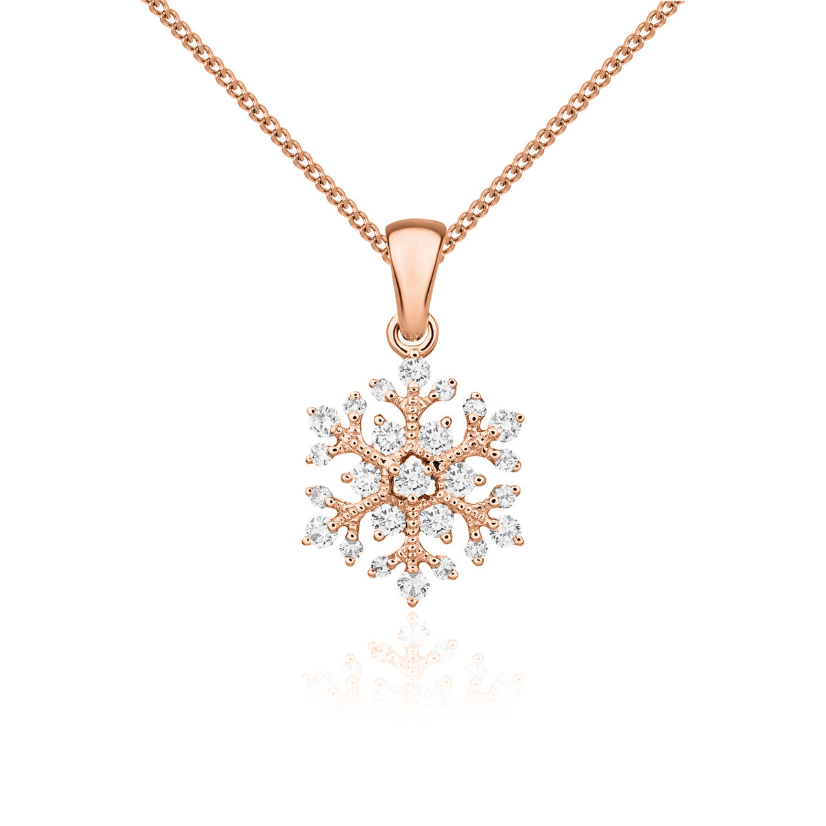 18ct Rose Gold Natural Diamond Snowflake Pendant