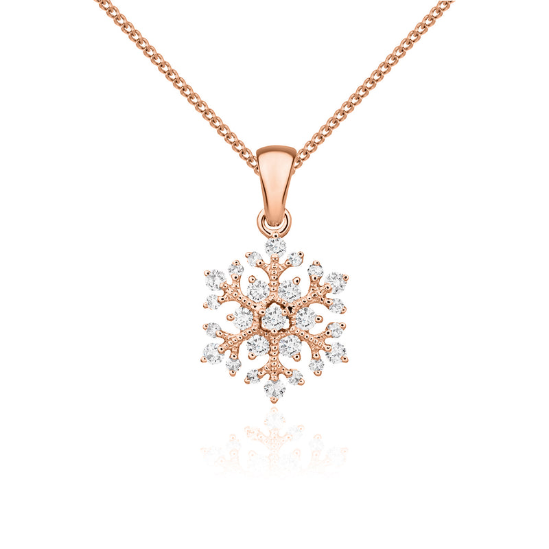 18ct Rose Gold Natural Diamond Snowflake Pendant