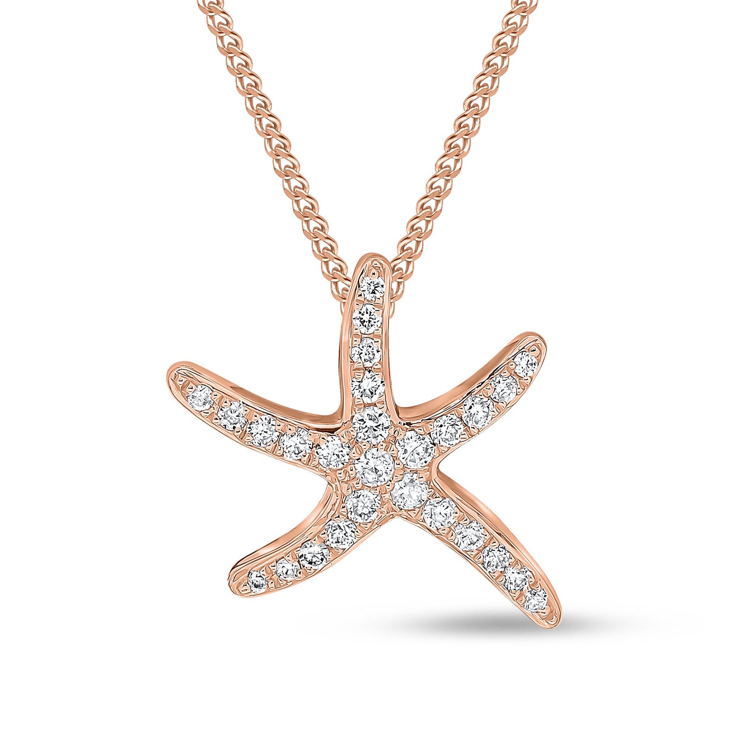 18ct Rose Gold Natural Diamond Pave Set Starfish Pendant — 13mm