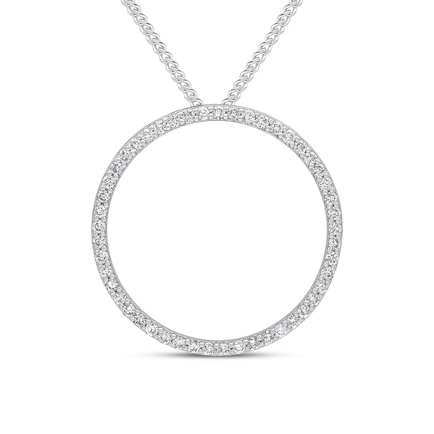 18ct White Gold Round Natural Diamond Open Circle Slider Pendant — 27mm