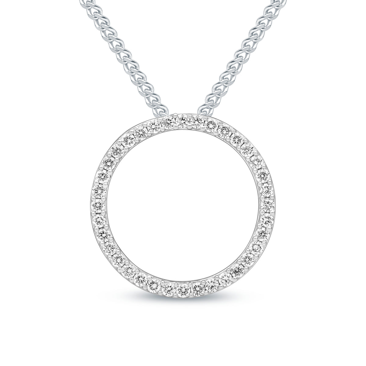 18ct White Gold Round Natural Diamond Claw Set Open Circle Slider Pendant — 20mm