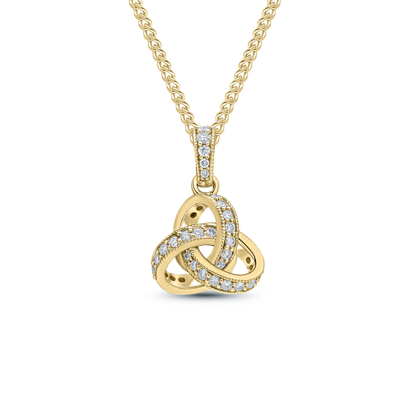 18ct Yellow Gold Diamond Grain Set Knot Pendant with Diamond Set Loop — 11mm