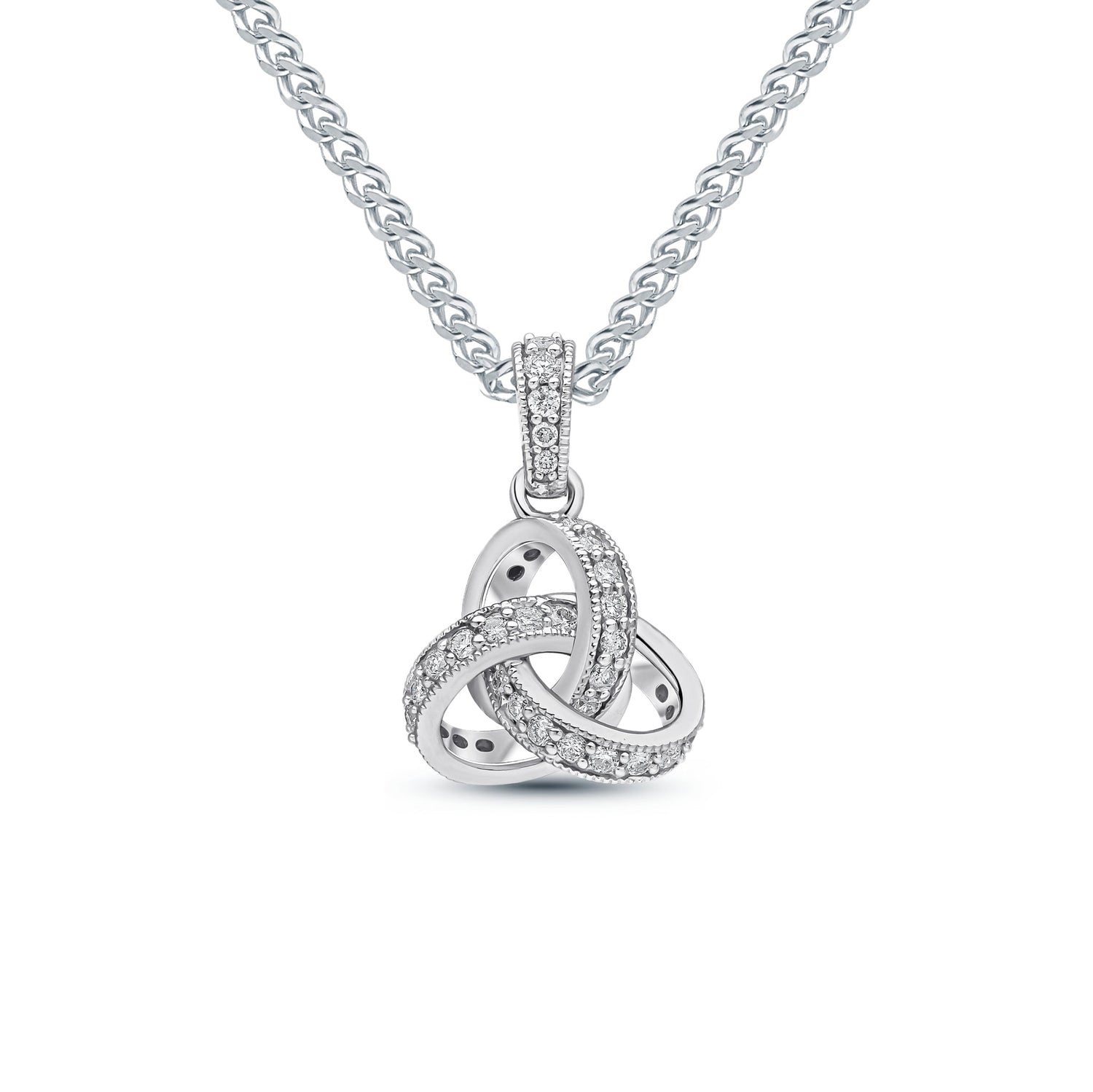 18ct White Gold Diamond Set Knot Pendant with Natural Diamond Set Loop — 11mm