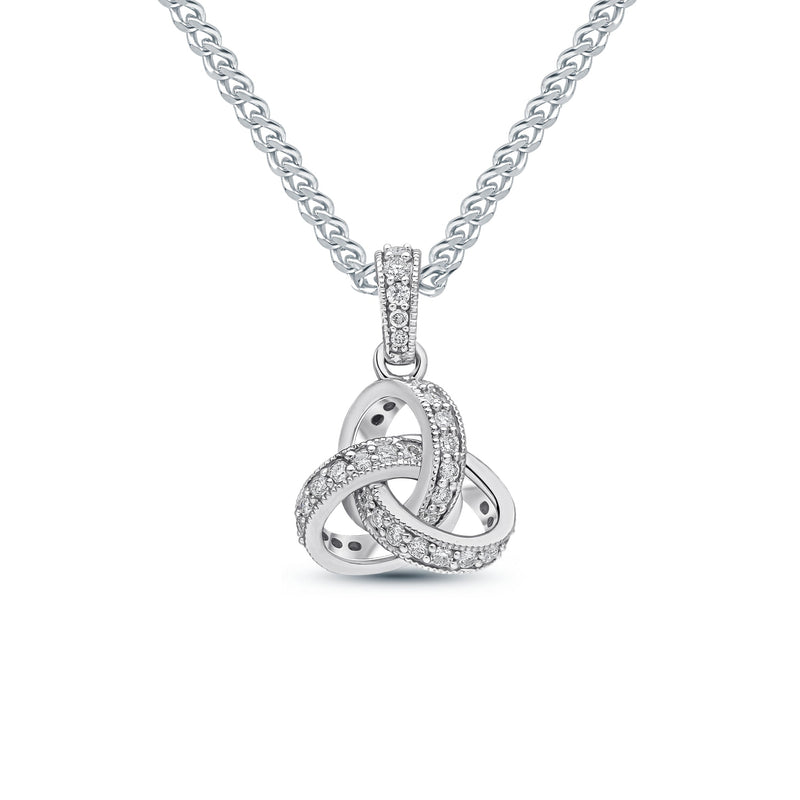 18ct White Gold Diamond Grain Set Knot Pendant with Diamond Set Loop — 11mm