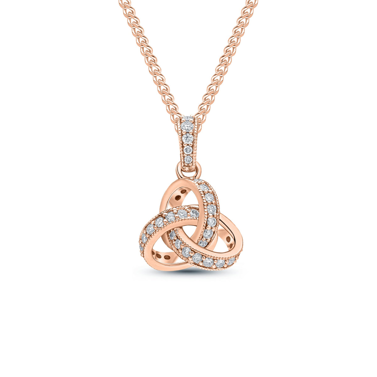 18ct Rose Gold Natural Diamond Knot Pendant with Diamond Set Loop