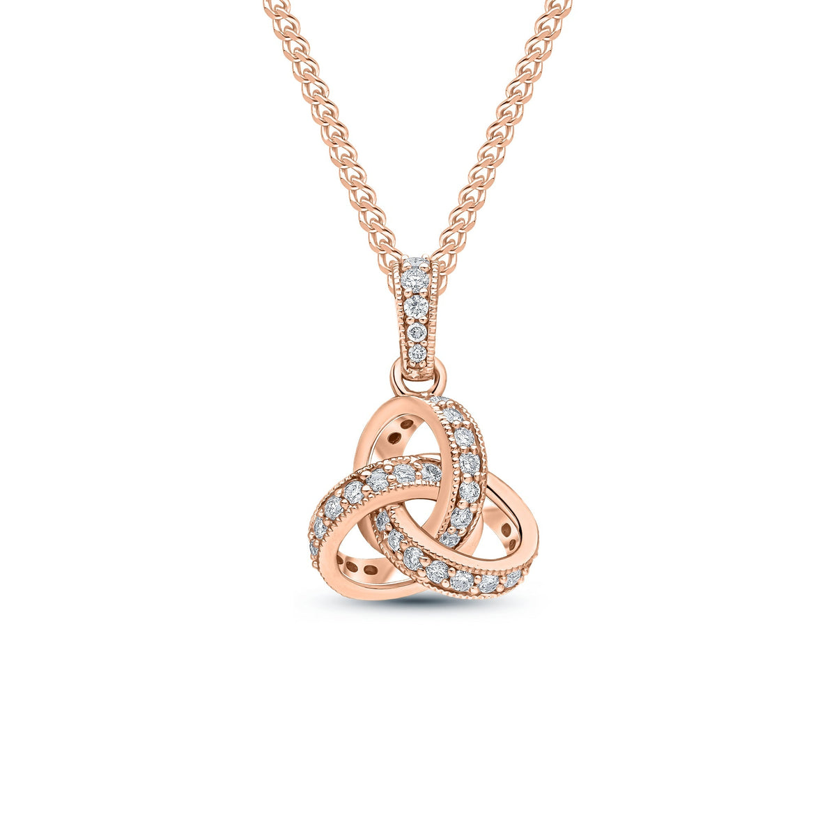 18ct Rose Gold Diamond Grain Set Knot Pendant with Diamond Set Loop — 11mm
