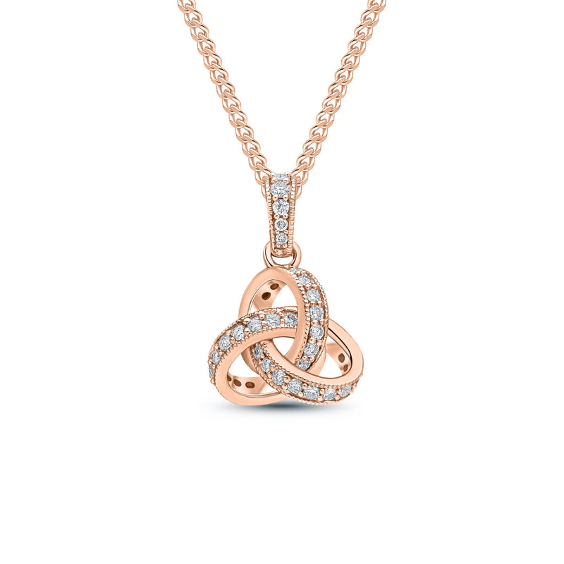 18ct Rose Gold Diamond Grain Set Knot Pendant with Diamond Set Loop — 11mm