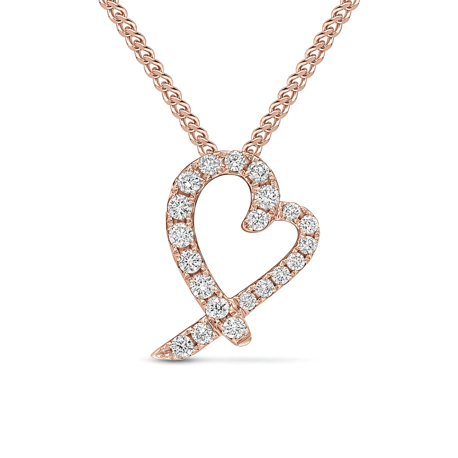 18ct Rose Gold Round Diamond Heart Shape Slider Pendant
