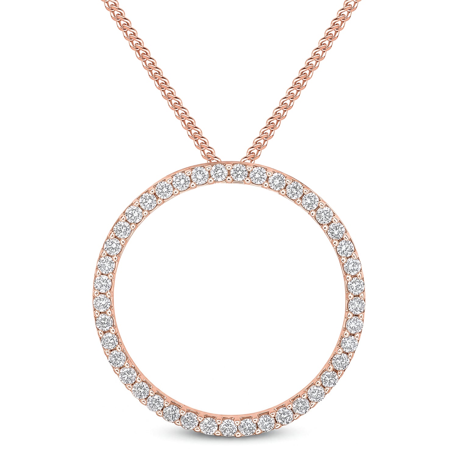 18ct Rose Gold Round Natural Diamond Claw Set Open Circle Slider Pendant — 35mm