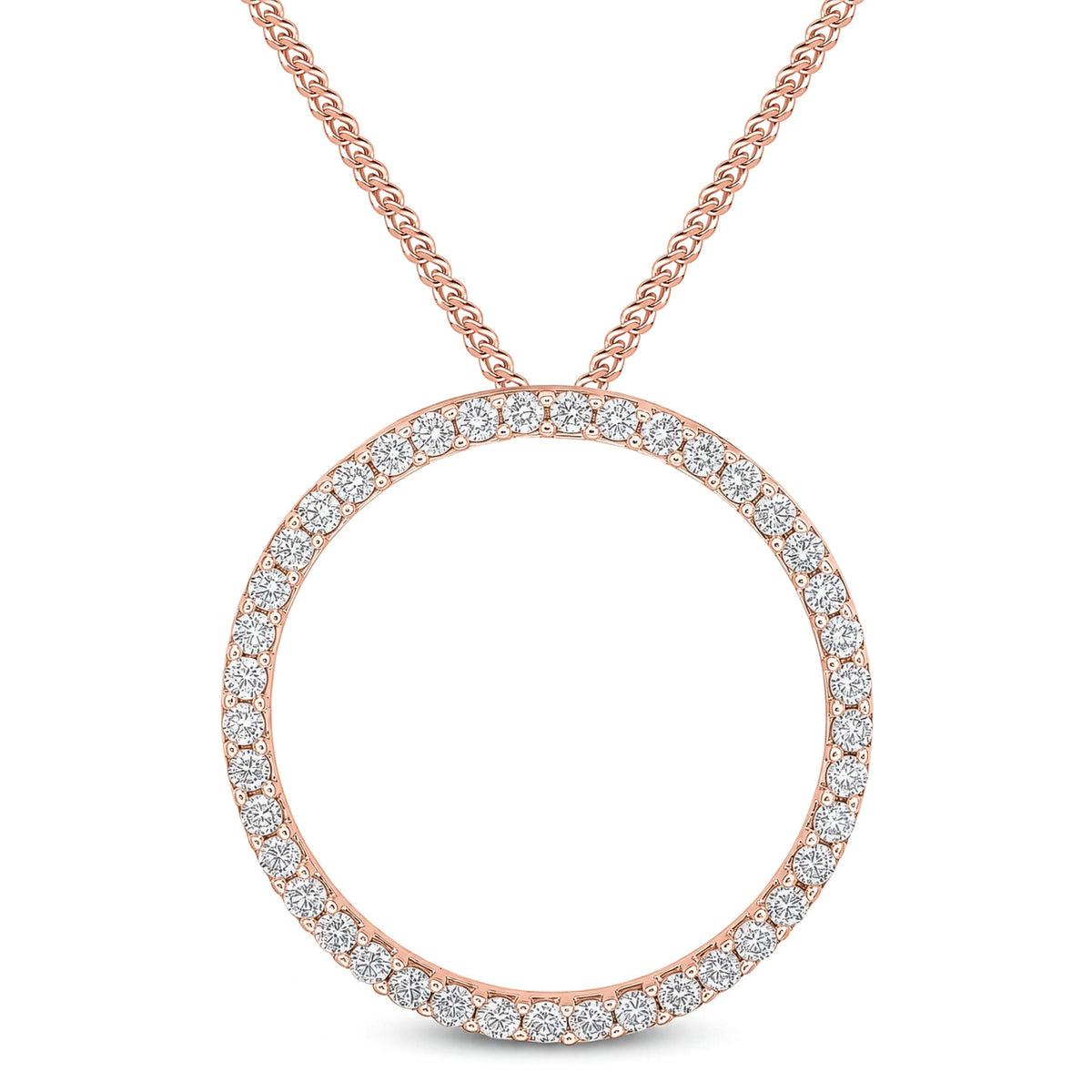 18ct Rose Gold Round Natural Diamond Claw Set Open Circle Slider Pendant — 35mm