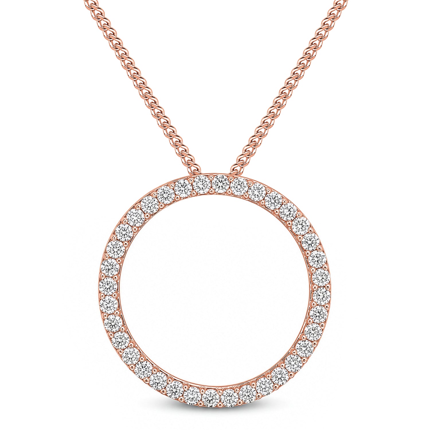 18ct Rose Gold Round Natural Diamond Claw Set Open Circle Slider Pendant — 25mm