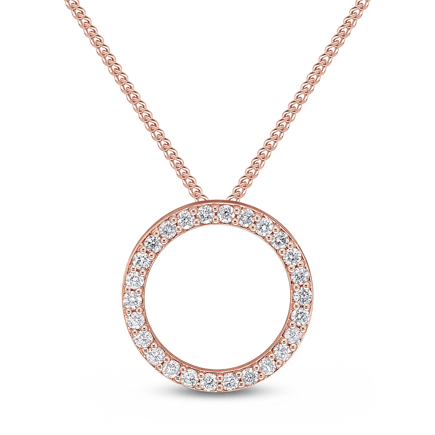 18ct Rose Gold Round Natural Diamond Claw Set Open Circle Slider Pendant — 20mm