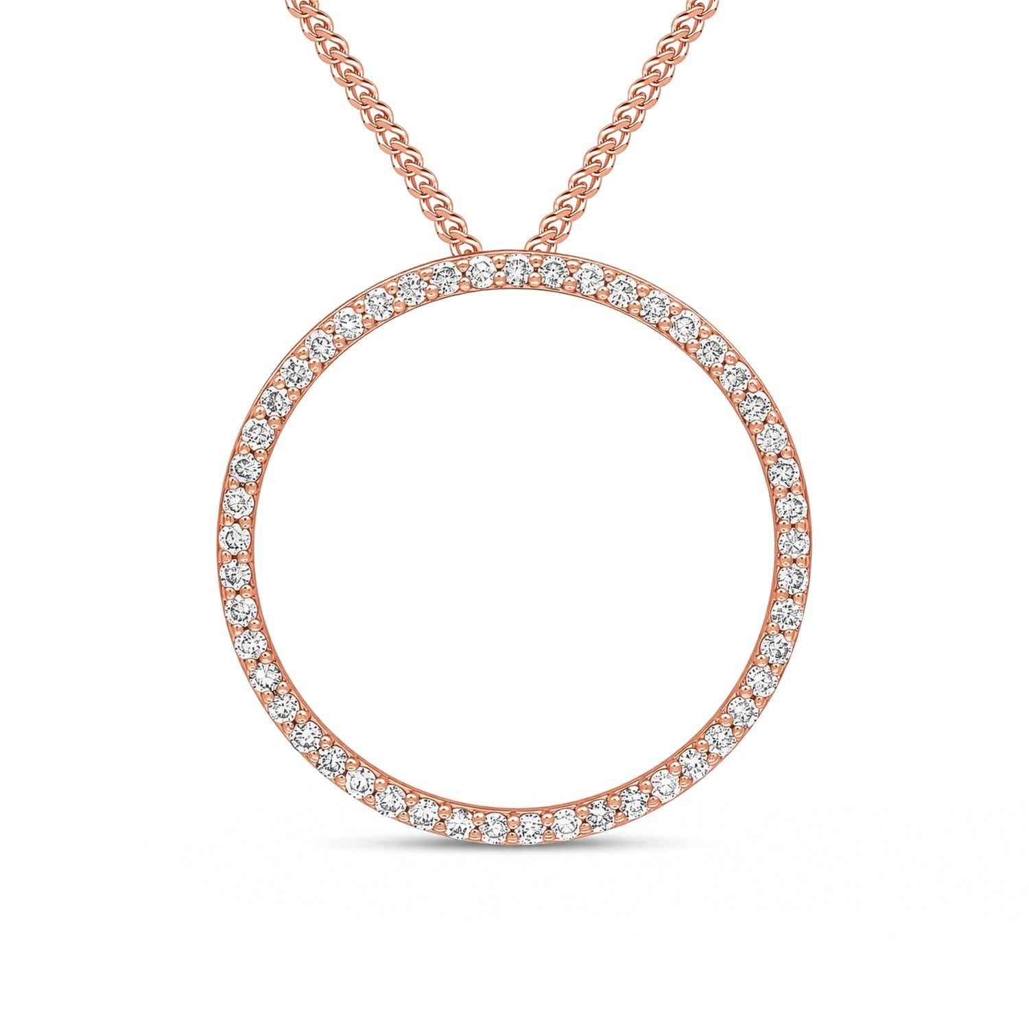 18ct Rose Gold Round Natural Diamond Claw Set Open Circle Slider Pendant — 27mm