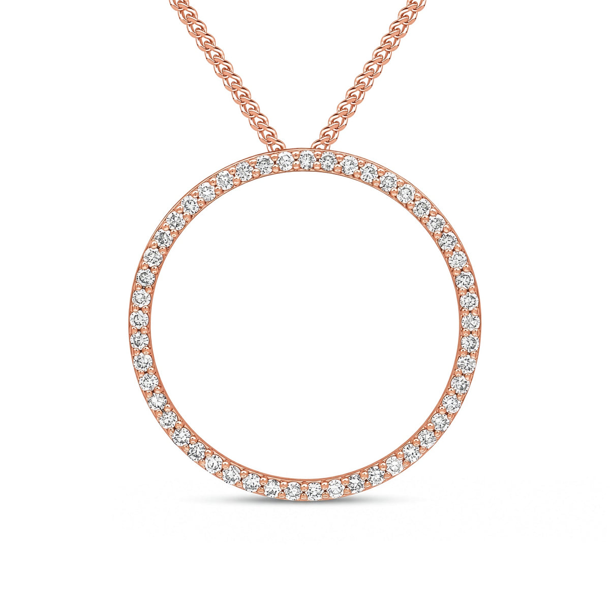 18ct Rose Gold Round Natural Diamond Claw Set Open Circle Slider Pendant — 27mm