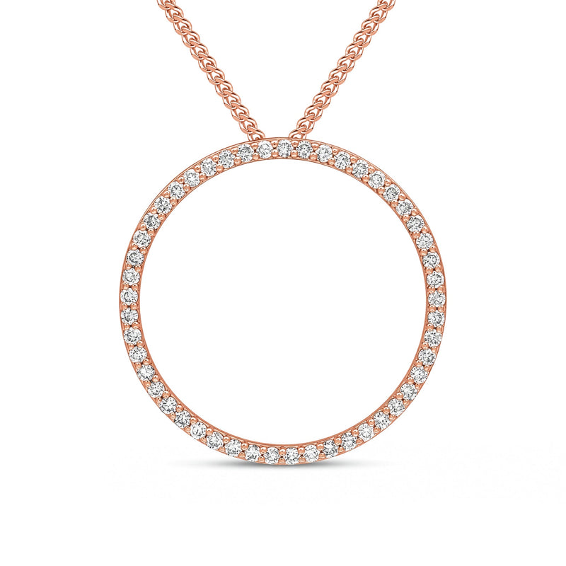 18ct Rose Gold Round Natural Diamond Claw Set Open Circle Slider Pendant — 27mm