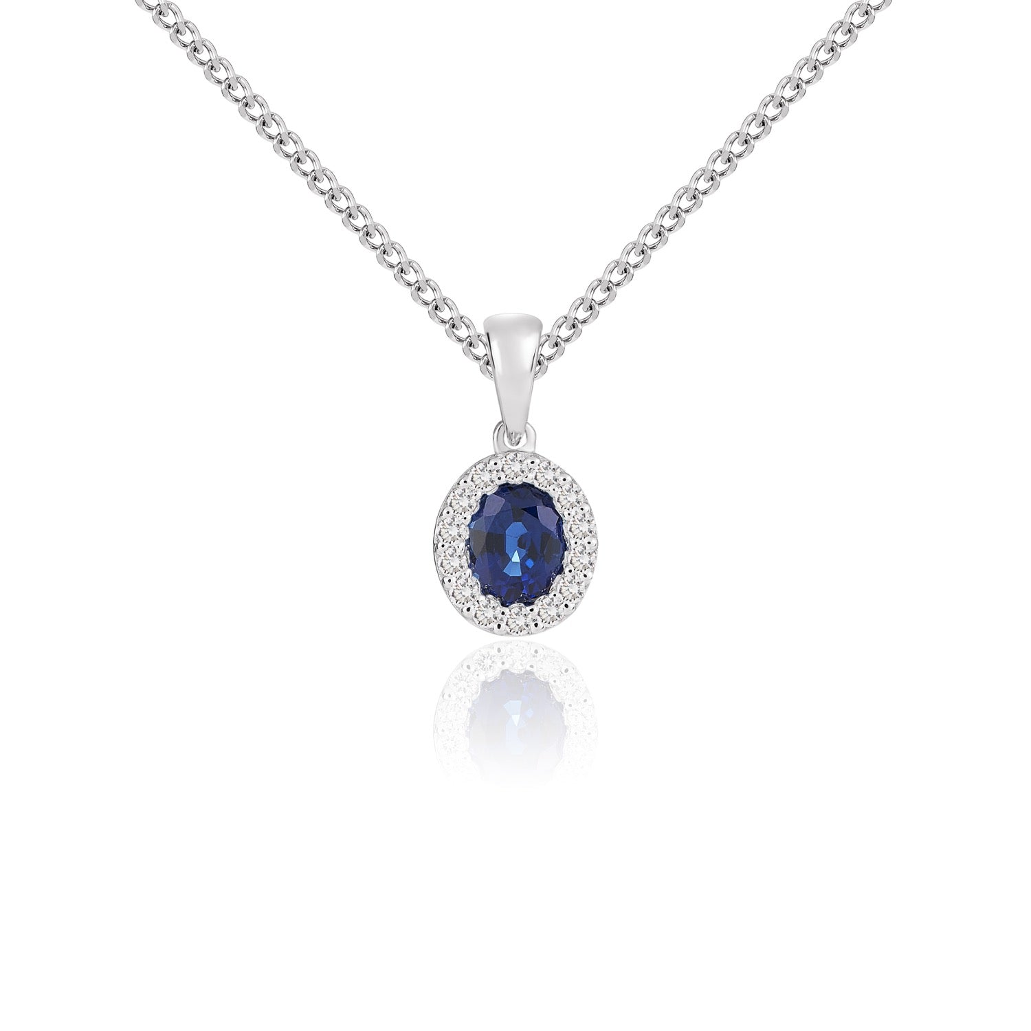 18CT White Gold Oval Sapphire & Diamond Cluster Pendants 5x4mm