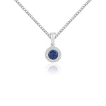 18ct White Gold Round Natural Sapphire & Diamond Microset Cluster Pendant — 4mm