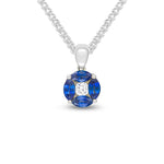 18ct White Gold Marquise Natural Sapphire & Diamond Cluster Pendant — 8mm