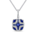 18ct White Gold Natural Sapphire & Diamond Shield Pendant with Diamond Set Loop