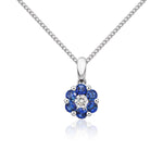 18ct White Gold Natural Sapphire & Diamond Reverse Cluster Pendant