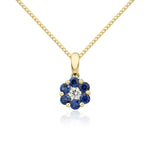 18ct Yellow Gold Natural Sapphire & Diamond Reverse Cluster Pendant