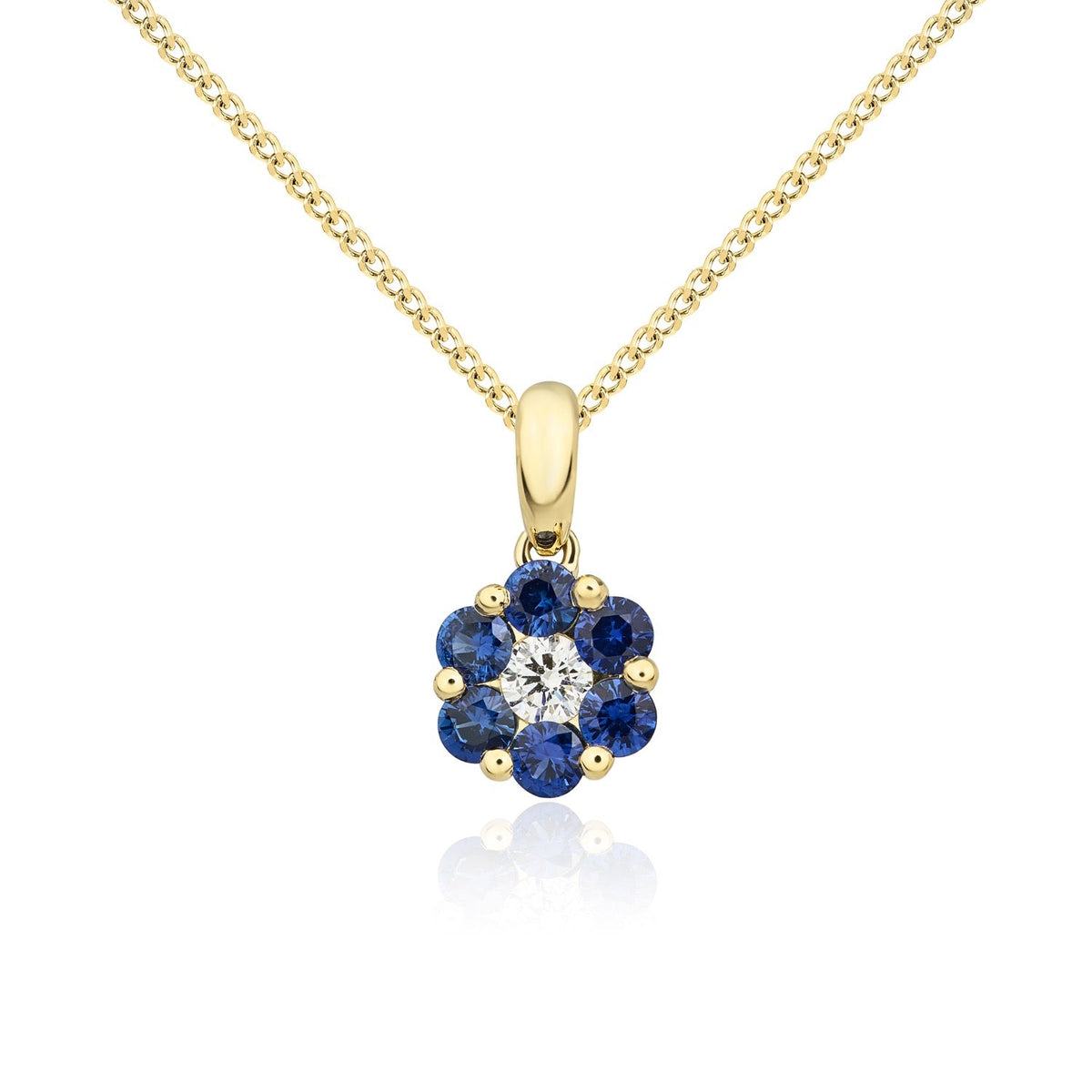 18ct Yellow Gold Natural Sapphire & Diamond Reverse Cluster Pendant