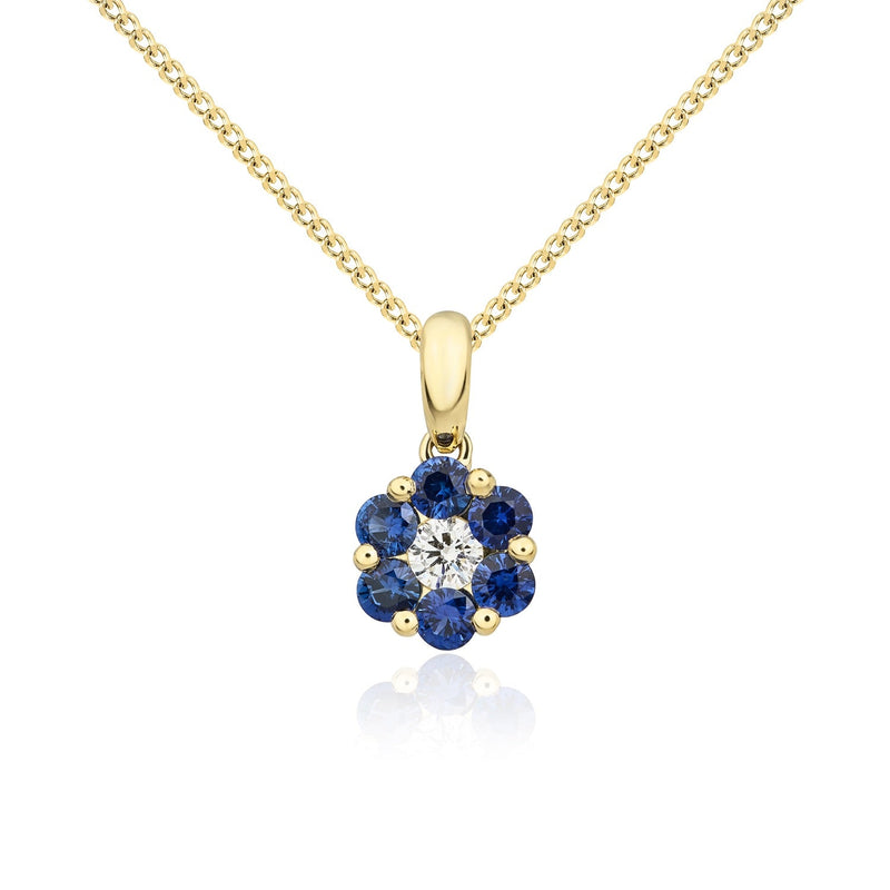 18ct Yellow Gold Natural Sapphire & Diamond Reverse Cluster Pendant
