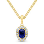 18ct Yellow Gold Oval Natural Sapphire & Diamond Claw Cluster Pendant — 6x4mm