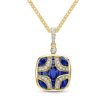 18ct Yellow Gold Natural Sapphire & Diamond Shield Pendant with Diamond Set Loop
